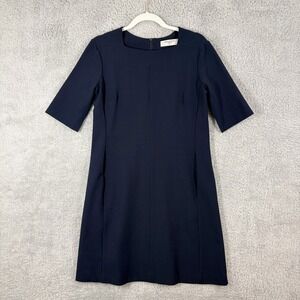 MM LaFleur Emily Dress Wondertex Crepe Size 10 Navy Blue Pockets Shift Career
